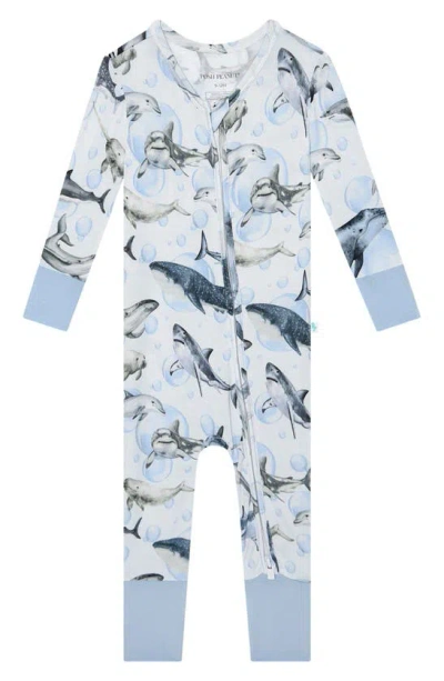 Posh Peanut Babies' Sharkly Fitted Convertible Footie Pajamas In Open Blue