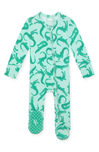 Posh Peanut Babies'  Smiles Zip Footie In Green