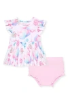 Posh Peanut Smocked Peplum & Bloomers Set In Pink