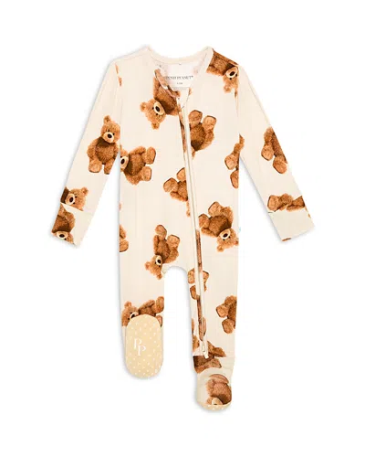Posh Peanut Unisex Freddy Teddy Zippered One Piece Footie - Baby In Beige Over