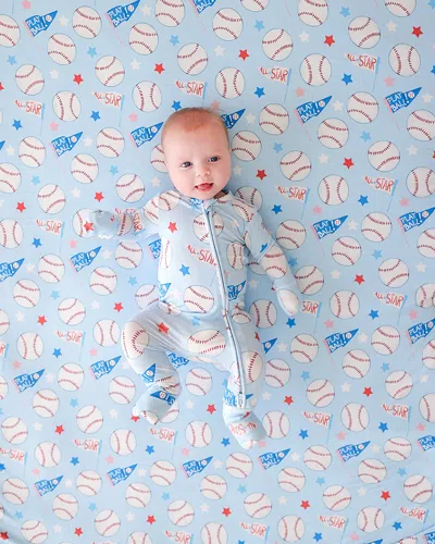Posh Peanut Unisex Play Ball Convertible One Piece Coverall Footie - Baby In Blue