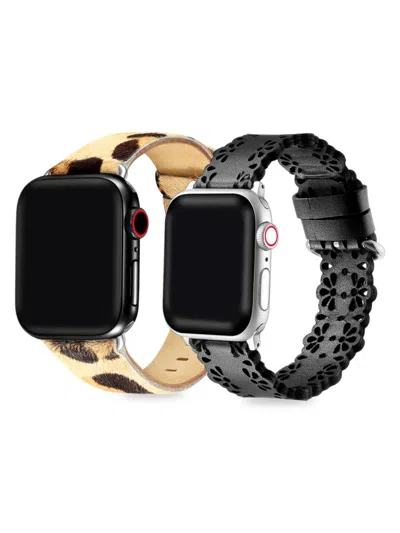 Posh Tech Kids' 2-pack Leather & Faux Fur Apple Watch Replacement Bands/42mm-44mm In Leopard