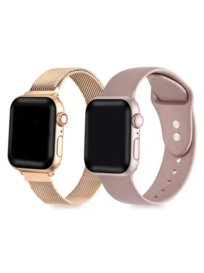 Posh Tech Kids' 2-pack Silicone & Stainless Steel Apple Watch Replacement Bands/38mm-40mm In Gold