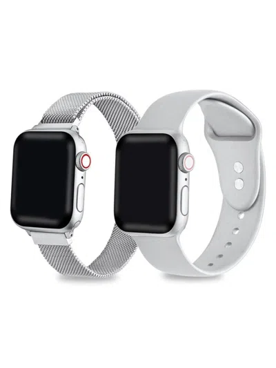 Posh Tech Kids' 2-pack Silicone & Stainless Steel Apple Watch Replacement Bands/38mm-40mm In Metallic