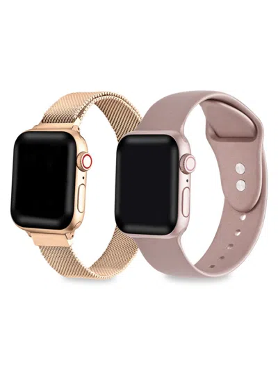 Posh Tech Kids' 2-pack Silicone & Stainless Steel Apple Watch Replacement Bands/42mm-44mm In Gold