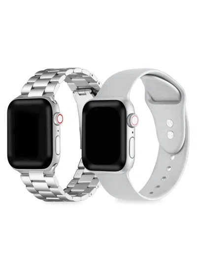 Posh Tech Kids' 2-pack Stainless Steel & Silicone Apple Watch Replacement Bands/38mm/40mm/41mm In Metallic