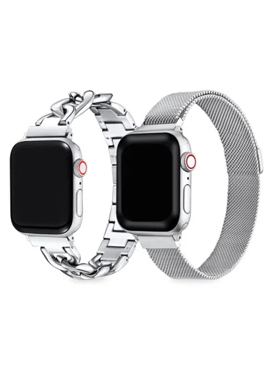 Posh Tech Kids' 2-pack Stainless Steel Apple Watch Replacement Bands/42mm-45mm In Neutral