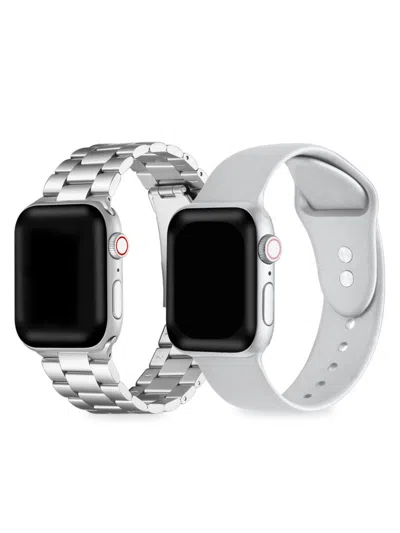 Posh Tech Kids' 2-pack Stainless Steel Band & Metallic Silicone Apple Watch Replacement Bands/42mm-44mm-45mm