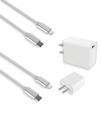 Posh Tech Kids' 4-piece Wall Plug & 6-feet Type-c Mfi Lightning Charging Cable In Silver