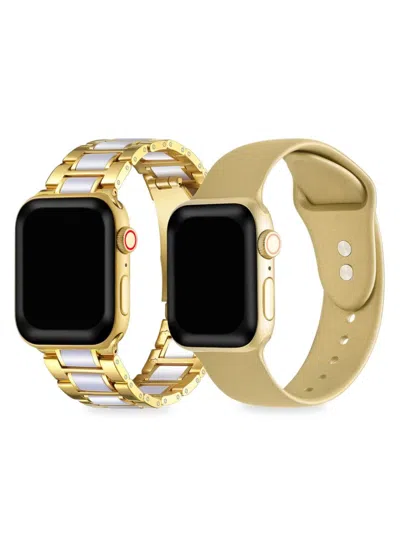 Posh Tech Kids' Amelia 2-pack Stainless Steel Band & Metallic Silicone Apple Watch Replacement Bands/38mm-41mm In Neutral