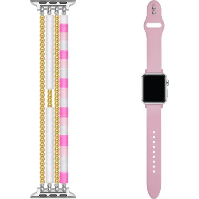Posh Tech Bestie 2-pack Beaded & Silicone Apple Watch® Watchbands In Pink