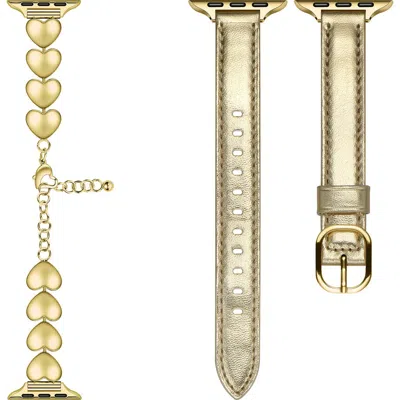 Posh Tech Carmen Lover 2-pack Heart Link & Leather Apple Watch® Watchbands In Gold