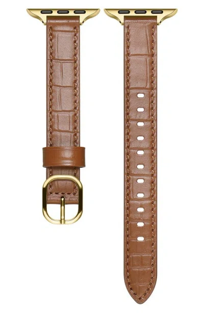 Posh Tech Carmen Skinny Croc Embossed Leather Apple Watch® Watchband In Brown