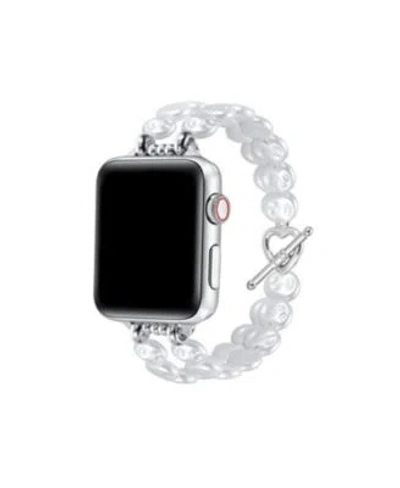 Posh Tech Eloise Cultivated Pearl Band For Apple Watch In White With Silver