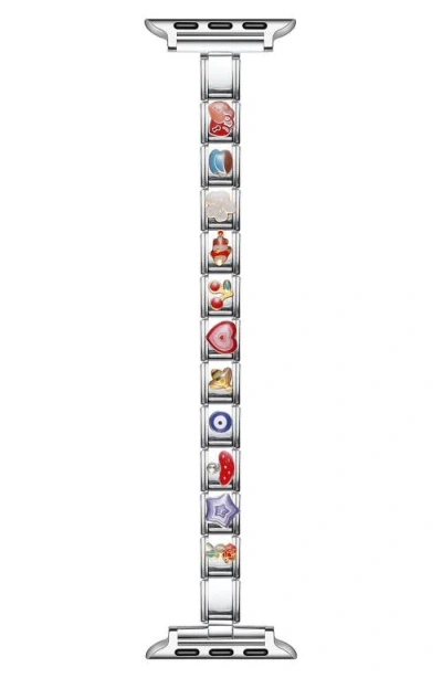 Posh Tech Nostalgic Diy Charm Stainless Steel Apple Watch® Watchband In Silver