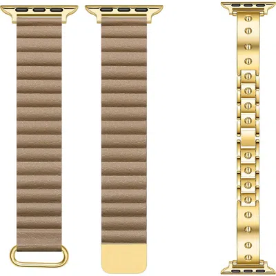 Posh Tech Orla Leather & Link Watchband Set In Brown