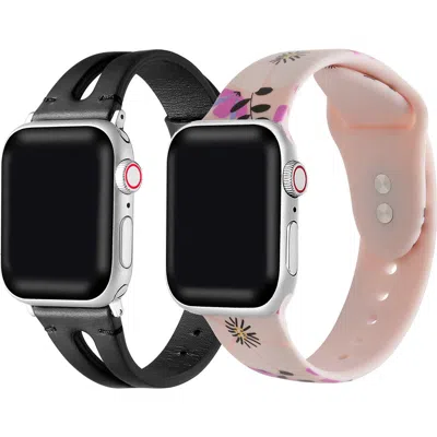 Posh Tech Sage Leather And Silicone Watchband Set Of 2 In Multi