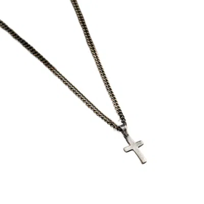 Posh Totty Designs Black Men's Oxidised Silver Small Cross Necklace In Brown