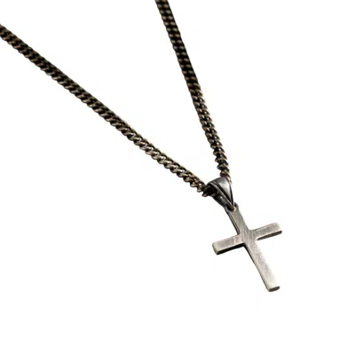 Posh Totty Designs Black / Silver Men's Oxidised Large Silver Cross Pendant Necklace