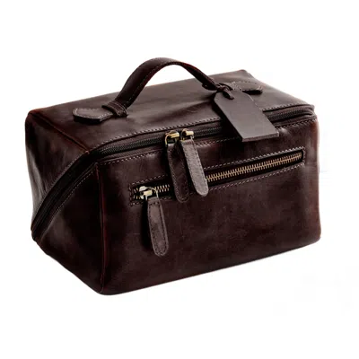 Posh Totty Designs Dark Brown Leather Lay Flat Wash Bag