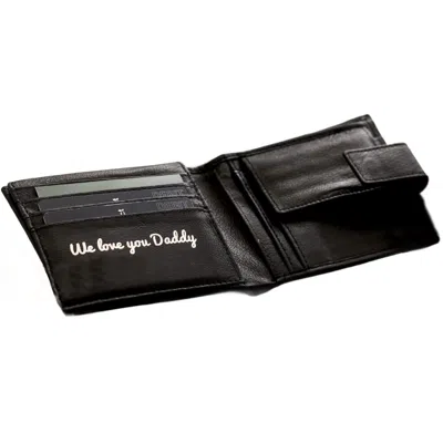 Posh Totty Designs Men's Black Script Message We Love You Daddy Leather Popper Wallet