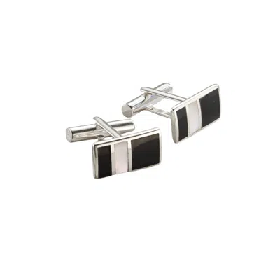 Posh Totty Designs Men's Black / White / Silver Onyx And Mother-of-pearl Cufflinks