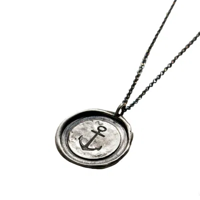 Posh Totty Designs Men's Oxidised Sterling Silver Anchor Wax Seal Necklace