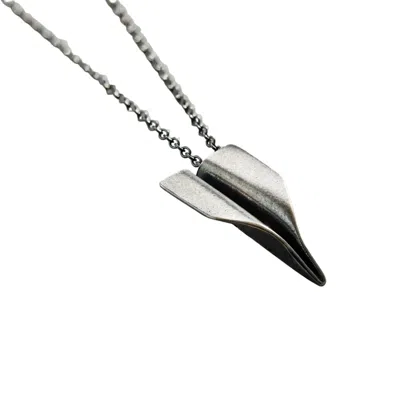 Posh Totty Designs Men's Oxidised Sterling Silver Paper Plane Necklace