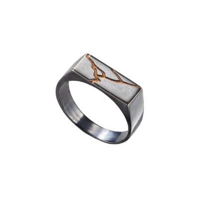 Posh Totty Designs Men's Oxidised Sterling Silver Rectangle Kintsugi Signet Ring