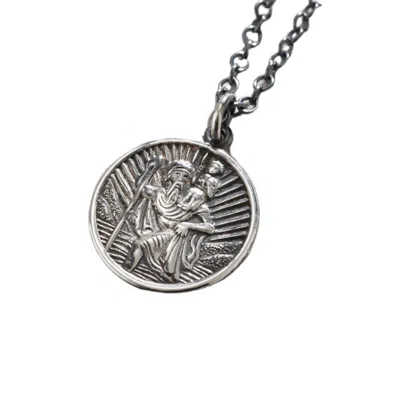 Posh Totty Designs Men's Oxidised Sterling Silver St Christopher Necklace