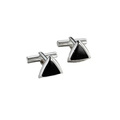 Posh Totty Designs Men's Silver / Black Silver Triangle Onyx Cufflinks