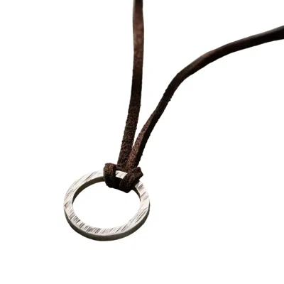 Posh Totty Designs Men's Silver / Brown Sterling Silver Textured Quote Ring Leather Necklace In Gray