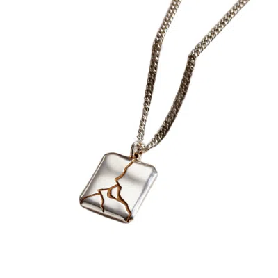 Posh Totty Designs Men's Silver Square Bevelled Edge Kintsugi Pendant Necklace