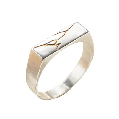 Posh Totty Designs Men's Sterling Silver Rectangle Kintsugi Signet Ring