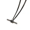 Posh Totty Designs Mens Oxidised Sterling Silver Column T-bar Pendant Necklace In Black