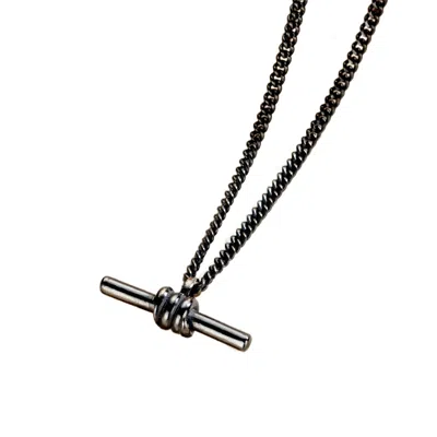 Posh Totty Designs Mens Oxidised Sterling Silver Column T-bar Pendant Necklace