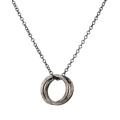 Posh Totty Designs Mens Oxidised Sterling Silver Textured Two Ring Russian Necklace