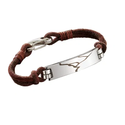 Posh Totty Designs Silver / Brown Men's Leather Cord Kintsugi Bracelet In Silver/brown