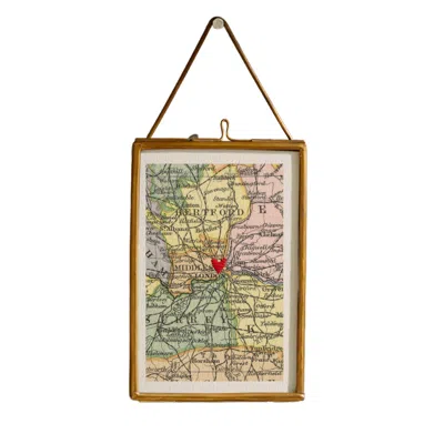 Posh Totty Designs Vintage London Map Picture With Stitched Heart In Red