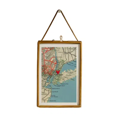 Posh Totty Designs Vintage New York Map Picture With Stitched Heart In Red