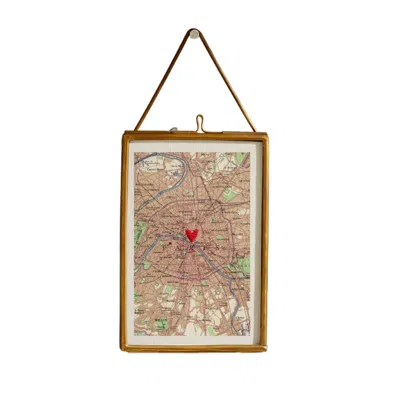 Posh Totty Designs Vintage Paris Map Picture With Stitched Heart In Red