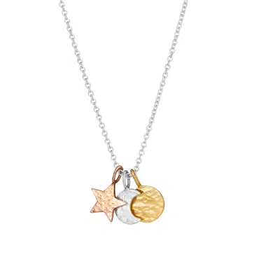 Posh Totty Designs Women's Gold / Rose Gold / Silver Textured Mixed Gold Sun Moon & Star Necklace In Multi