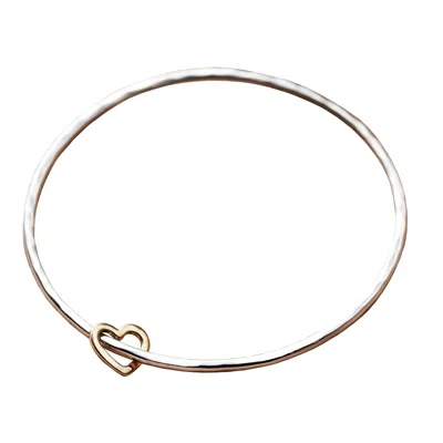 Posh Totty Designs Women's Gold / Silver Gold Heart Sterling Silver Bangle In White