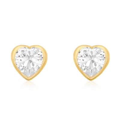 Posh Totty Designs Women's Heart Gold Stud Earrings With Cubic Zirconia