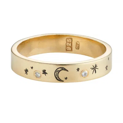 Posh Totty Designs Women's Moon & Starburst Gold Plated Diamond Ring