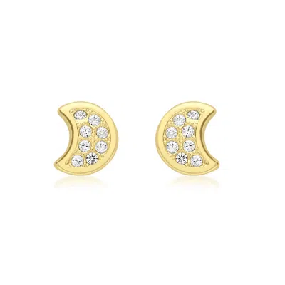 Posh Totty Designs Women's Pavé Moon Gold Stud Earrings With Cubic Zirconia