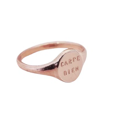 Posh Totty Designs Women's Rose Gold Plated 'carpe Diem' Handstamped Signet Ring