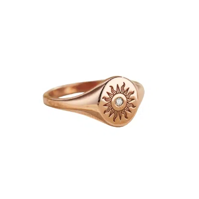 Posh Totty Designs Women's Rose Gold Plated Engraved Sunshine Diamond Signet Ring