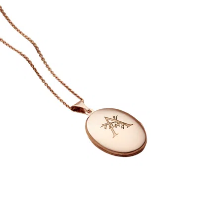 Posh Totty Designs Women's Rose Gold Plated Floral Engraved Initial Oval Locket Necklace