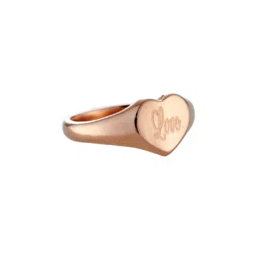 Posh Totty Designs Women's Rose Gold Plated 'love' Engraved Heart Signet Ring